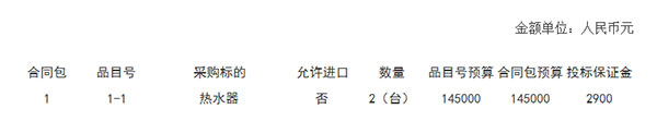 14.5万！福州空气能热水机采购项目招标