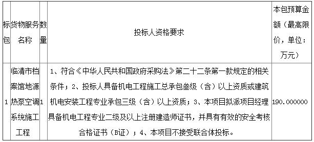 预算190万元  临清市档案局临清市档案馆地源热泵空调系统施工工程公开招标公告