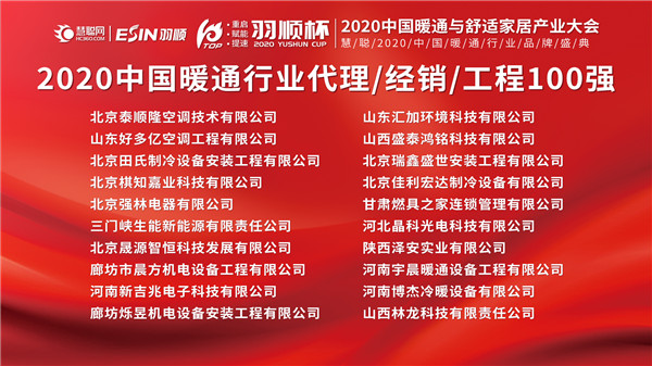 “重启、赋能、提速”2020中国暖通与舒适家居产业大会——“羽顺杯”2020慧聪暖通行业品牌盛会隆重举行