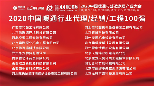 “重启、赋能、提速”2020中国暖通与舒适家居产业大会——“羽顺杯”2020慧聪暖通行业品牌盛会隆重举行